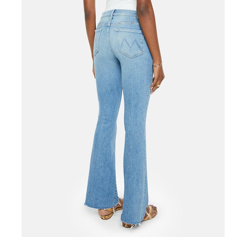 NWT MOTHER Weekender Fray Flare Jeans Glow Up Size 33 Light Wash Raw Hem